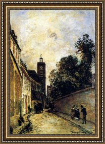 Saints Framed Paintings - Rue De L'Abbe-De-L'Epee And The Church Of Saint James by Johan Barthold Jongkind