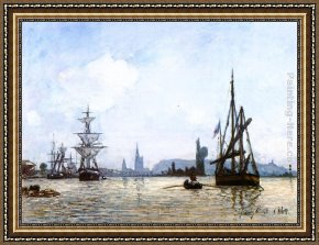 Rouen Framed Paintings - View of Rouen by Johan Barthold Jongkind
