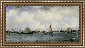 Sydney Harbour Framed Paintings - Rotterdamn Harbour by Johan Hendrik Van Mastenbroek