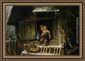 Feeding Framed Paintings - Feeding the Birds by Johan Mari Ten Kate