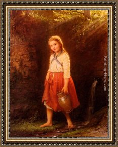 Totes Meer Mit Moabitergebirge, Abendstimmung Framed Paintings - Madchen Mit Wasserkrug by Johann Georg Meyer von Bremen