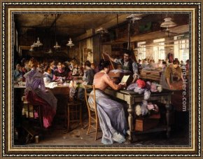 Emilie, Die Schwester Menzels Framed Paintings - Die Putzmacherinnen by Johann Hamza