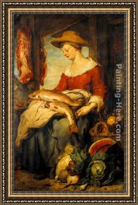 Totes Meer Mit Moabitergebirge, Abendstimmung Framed Paintings - Junge Frau mit Strohhut als Verk&auml;uferin auf dem Markt by Johann von Strasioipka Canon