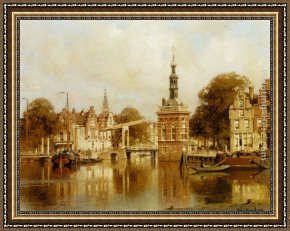 A View of Amsterdam Market Framed Paintings - A View of Amsterdam by Johannes Christiaan Karel Klinkenberg
