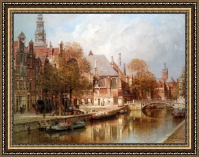 Johannes Vermeer Framed Paintings - The Oude Kerk and St. Nicolaaskerk, Amsterdam by Johannes Christiaan Karel Klinkenberg