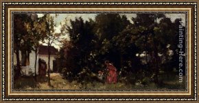 An Algerian Mother And Child Framed Paintings - A Mother And Child Picking Flowers by Johannes Evert Akkeringa