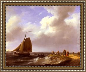 Fresh Framed Paintings - A Fresh Breeze off the Dutch Coast by Johannes Hermanus Koekkoek