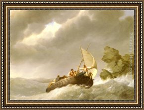 Johannes Vermeer Framed Paintings - Sailing The Stormy Seas by Johannes Hermanus Koekkoek