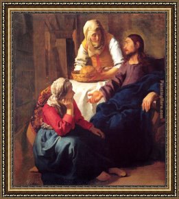 The Presentation of Christ Framed Paintings - Christ in the House of Mary and Martha by Johannes Vermeer