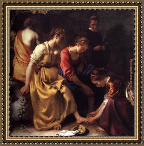 Diana And Acteon Framed Paintings - Diana and her Companions by Johannes Vermeer