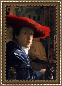 The Era of The Red Guards Framed Paintings - Girl with a Red Hat by Johannes Vermeer