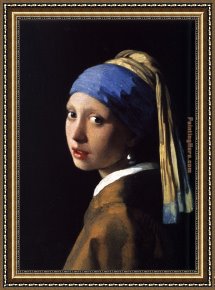 Girl at Piano Framed Paintings - girl with the pearl earring by Johannes Vermeer