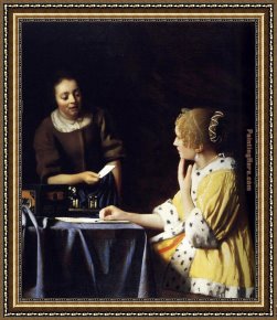 The King And The Beggar-maid Framed Paintings - Mistress and Maid by Johannes Vermeer