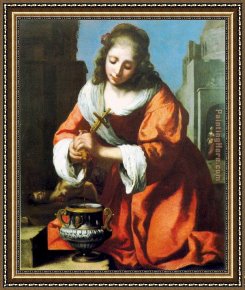 Saint Cosmas And Saint Damian Salvaged Framed Paintings - Saint Praxidis by Johannes Vermeer