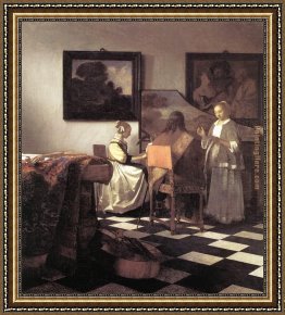 Johannes Vermeer Framed Paintings - The Concert by Johannes Vermeer
