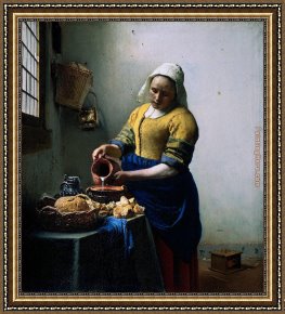 The King And The Beggar-maid Framed Paintings - The Kitchen Maid by Johannes Vermeer