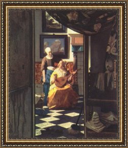 Love Framed Paintings - The Love letter by Johannes Vermeer