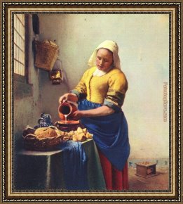 A Milkmaid with Her Cows on a Summer Day Framed Paintings - the Milkmaid by Johannes Vermeer