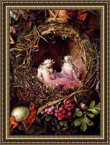 Birds Framed Paintings - Fairies In A Bird's Nest (detail 1) by John Anster Fitzgerald