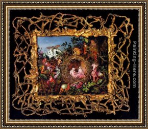 Birds Framed Paintings - Fairies In A Bird's Nest by John Anster Fitzgerald