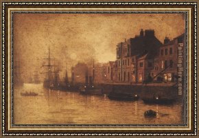 Sydney Harbour Framed Paintings - Evening Whitby Harbour by John Atkinson Grimshaw