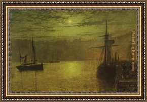 Sydney Harbour Framed Paintings - Lights in the Harbour by John Atkinson Grimshaw