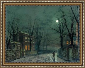 Malvern Hall Framed Paintings - The Old Hall Under Moonlight by John Atkinson Grimshaw