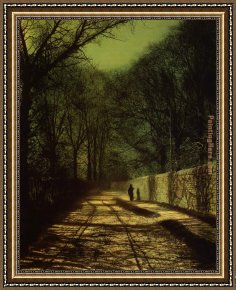 Trees in Park Framed Paintings - Tree Shadows on the Park Wall Roundhay Park Leeds by John Atkinson Grimshaw