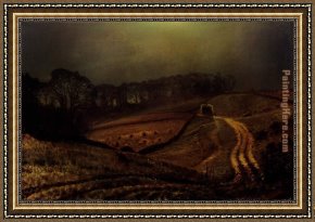 Tavern of The Crescent Moon Framed Paintings - Under The Harvest Moon by John Atkinson Grimshaw