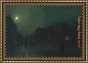 Street Framed Paintings - View of Heath Street by Night by John Atkinson Grimshaw