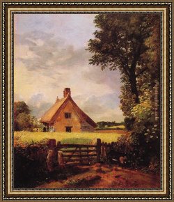 Cottage,rainbow,mill Framed Paintings - A Cottage in a Cornfield by John Constable