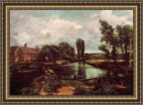 Cottage,rainbow,mill Framed Paintings - A Water-Mill by John Constable