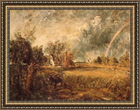 Cottage,rainbow,mill Framed Paintings - Cottage,Rainbow,Mill by John Constable