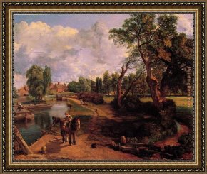 Cottage,rainbow,mill Framed Paintings - Flatford Mill by John Constable