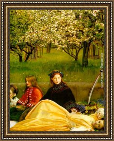 Spring Blossoms Along a Meandering River Framed Paintings - Apple Blossoms Spring detail I by John Everett Millais