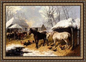A Farmyard Scene in Winter Framed Paintings - A Farmyard Scene In Winter by John Frederick Herring, Jnr