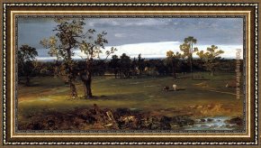 Cattle in a Pasture Framed Paintings - At Pasture by John Frederick Kensett
