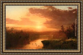George Frederick Watts Framed Paintings - Sunset over Lake George by John Frederick Kensett