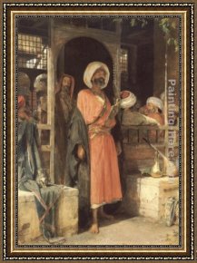 Bohemians at The Caf Framed Paintings - The Door of a Caf&eacute; in Cairo by John Frederick Lewis