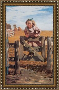 A Long Island River Framed Paintings - Swinging on a Gate, Southampton, Long Island by John George Brown