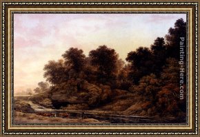 Cattle Watering at Dusk Framed Paintings - Cattle Watering At Dusk by John Glover