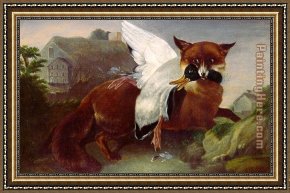 James Framed Paintings - Fox And Goose by John James Audubon
