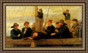 Man with Scythe Framed Paintings - The men that man the life boat by John Morgan