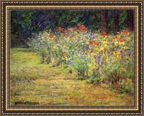 Julius Adam Framed Paintings - Flower Border by John Ottis Adams
