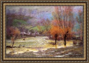 Julius Adam Framed Paintings - November Freshet by John Ottis Adams