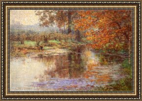Julius Adam Framed Paintings - The Glimmerglass of the Mississinewa by John Ottis Adams
