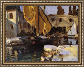 Boat Framed Paintings - Boat with The Golden Sail San Vigilio by John Singer Sargent