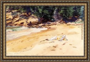 Beach Framed Paintings - Sand Beach Schooner Head Maine by John Singer Sargent