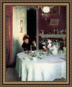 Breakfast Framed Paintings - The Breakfast Table by John Singer Sargent