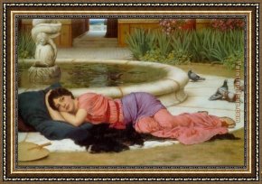 A Peaceful Retreat Framed Paintings - A Cool Retreat by John William Godward